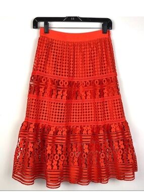Diane Von Furstenberg Tiana Lace Midi Skirt Orange
